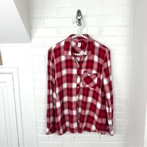 Gap Red White Plaid Button Down Shirt Size L